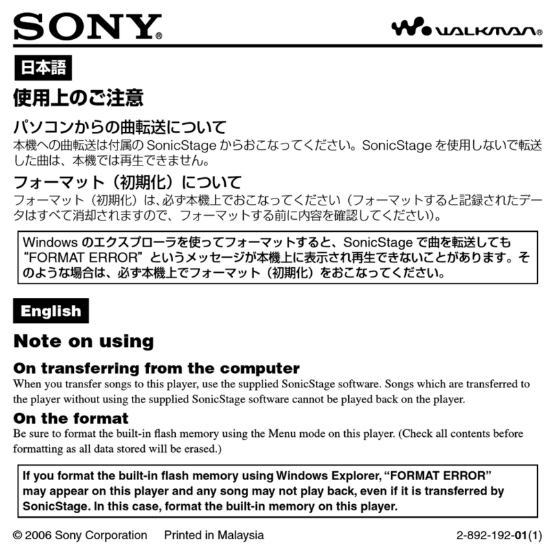 Sony NW-E002F - 512 Mb Fm Tuner Network Walkman Using