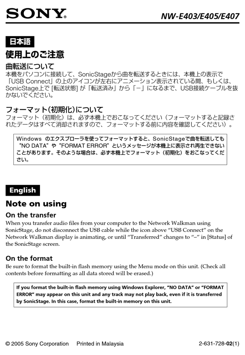 Sony NW-E405 - Network Walkman Player Quick start guide