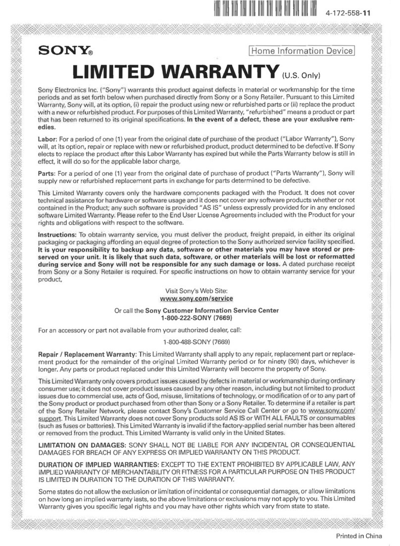 Sony HID-B7 Use and maintenance manual Sony HID-B7 Use and maintenance manual