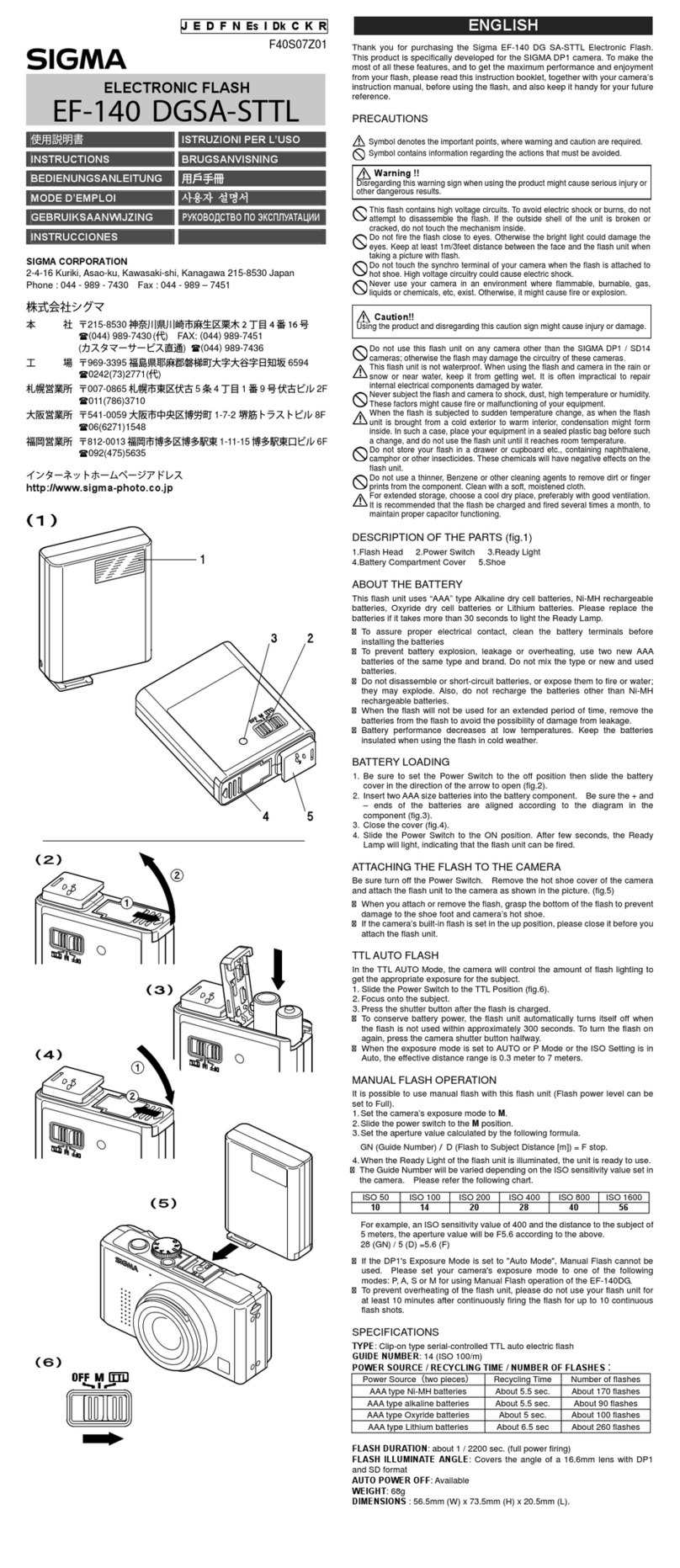 Sigma EF-140 DG FLASH User manual