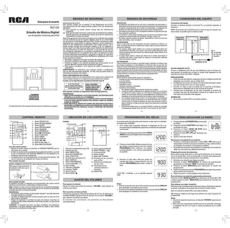 RCA RS2128I - AUDIO SYSTEM W/iPod DOCK PLAYS&CHARGES iPod WHILE DOCKED... User manual RCA RS2128I - AUDIO SYSTEM W/iPod DOCK PLAYS&CHARGES iPod WHILE DOCKED... User manual