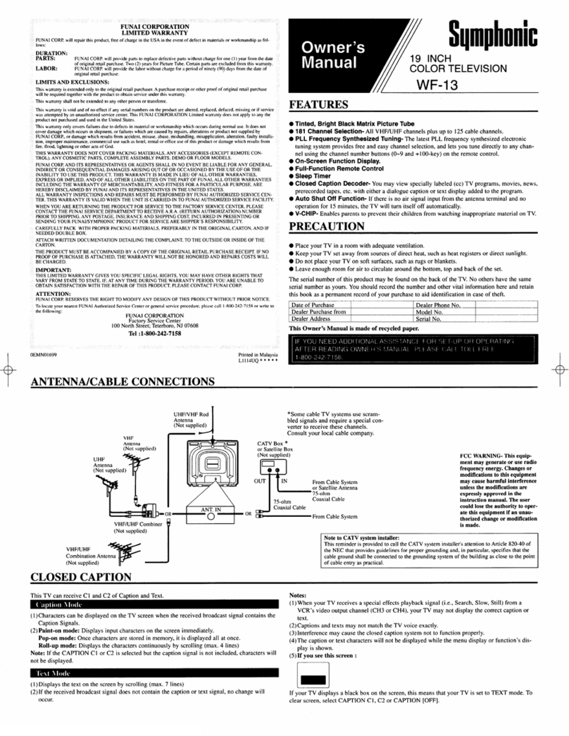 Symphonic WF-13 User manual Symphonic WF-13 User manual