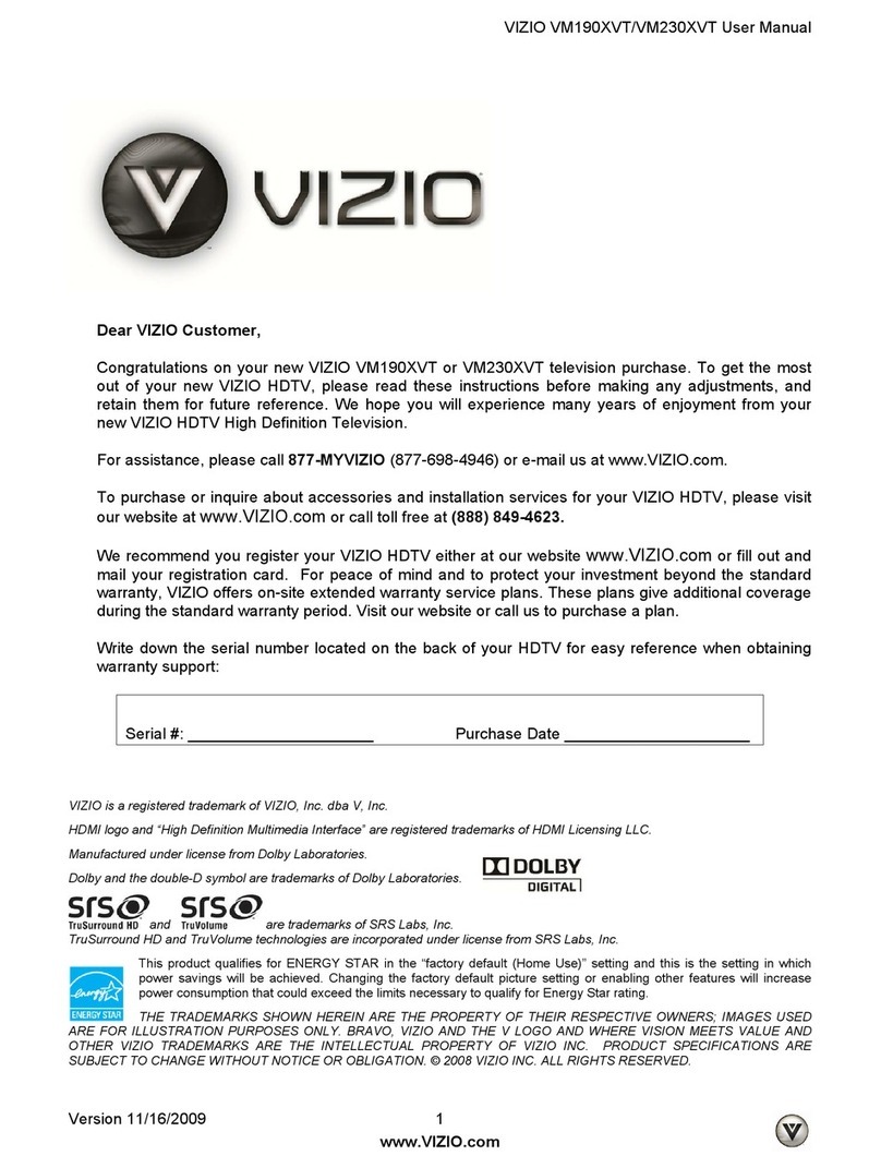 Vizio VM190XVT - XVT-Series 720p LED LCD HDTV User manual