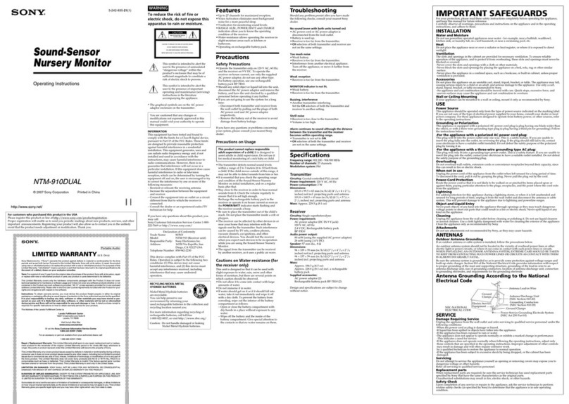 Sony NTM-910DUAL - 900 Mhz Babycall Nursery... operating instructions