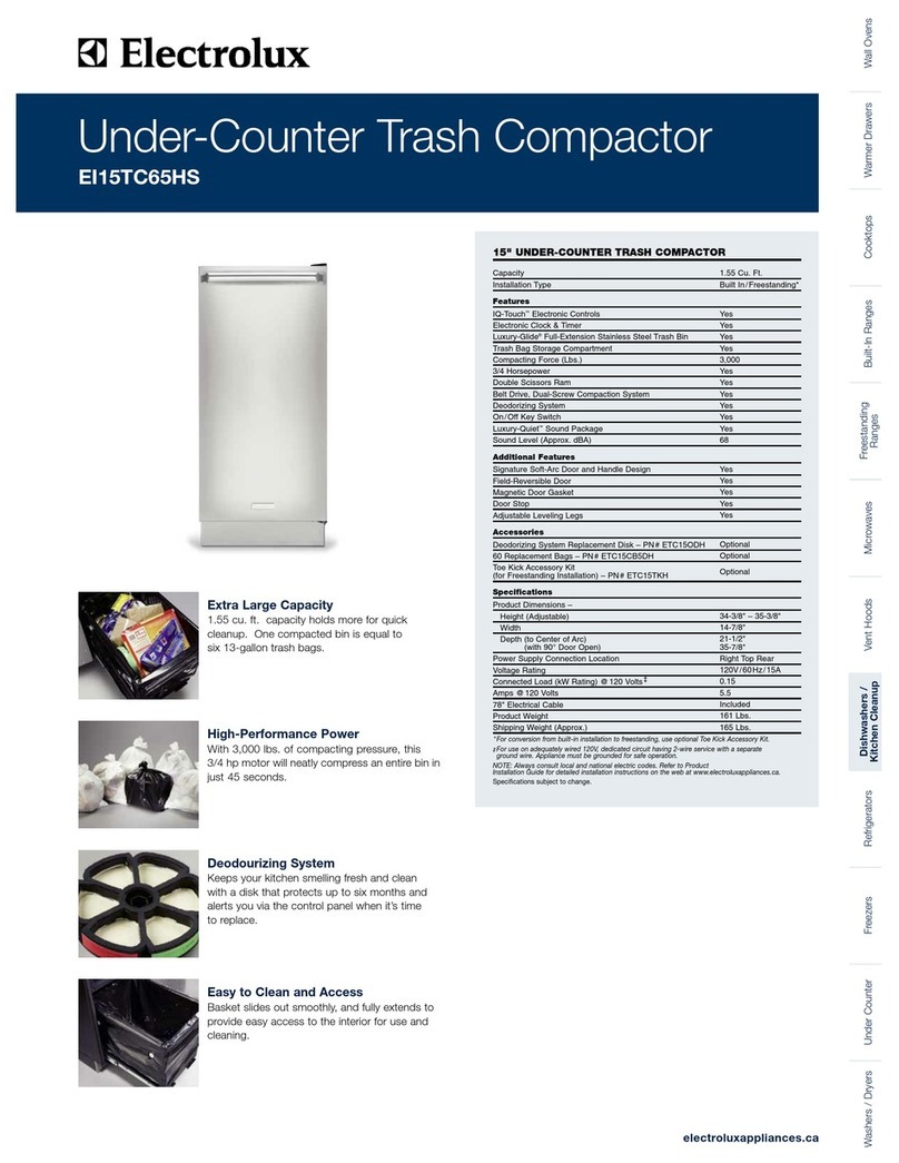 Electrolux EI15TC65HS - Undercounter Trash Compactor User manual
