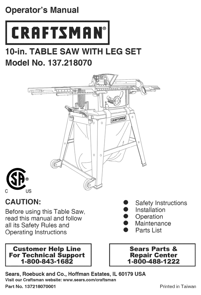 Craftsman 21807 - 10 in. Table Saw User manual