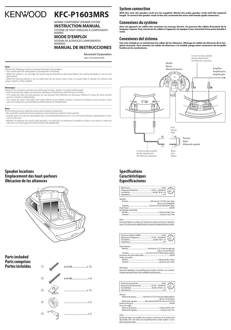 Kenwood KFC-P1603MRS - 300 Watt Max Power Marine Component... User manual