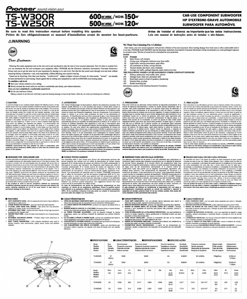 Pioneer TS-W250R - Car Subwoofer - 120 Watt User manual