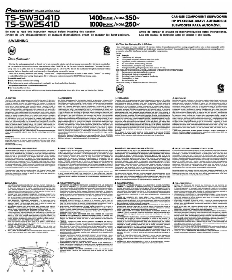 Pioneer SW3041D - Car Subwoofer Driver User manual