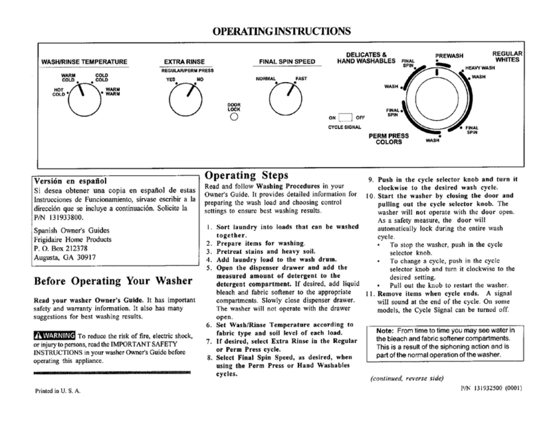 Frigidaire GLTF1040AS0 User manual