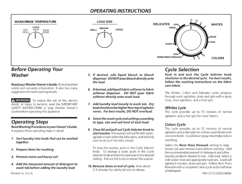 Frigidaire FWS933FS3 User manual