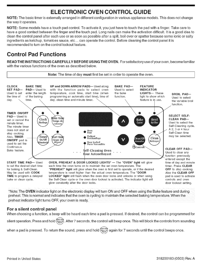 Frigidaire CFEF358EB3 Control guide