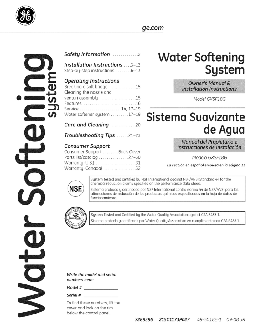 GE SmartWater GXSF18G Owner's manual and installation instructions