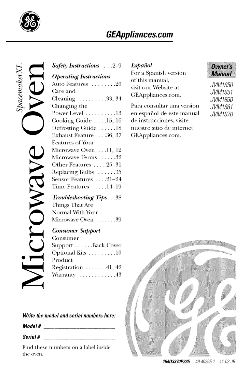 GE Spacemaker XL JVM1860 User manual