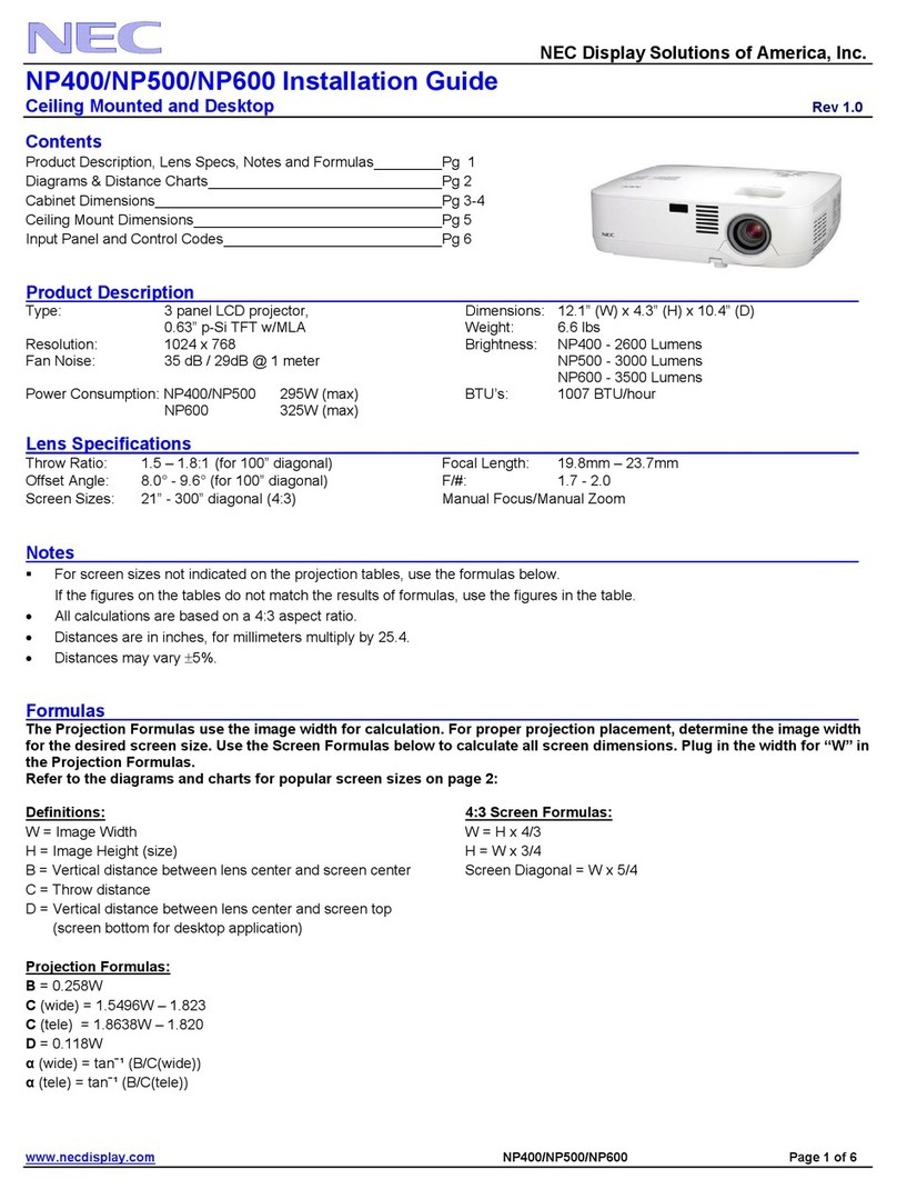 NEC NP400 Series installation guide