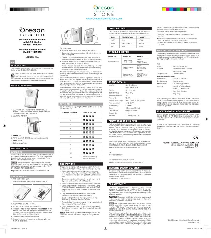 Oregon Scientific THGN810 User manual