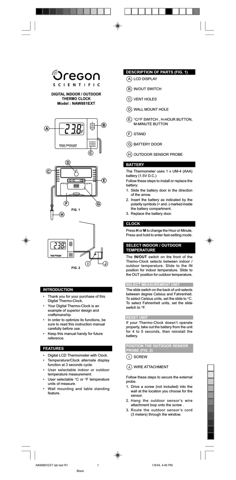Oregon Scientific NAW881EXT manual