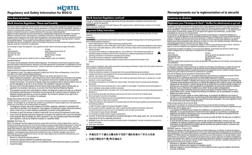 Nortel BSG12 Regulatory and safety information