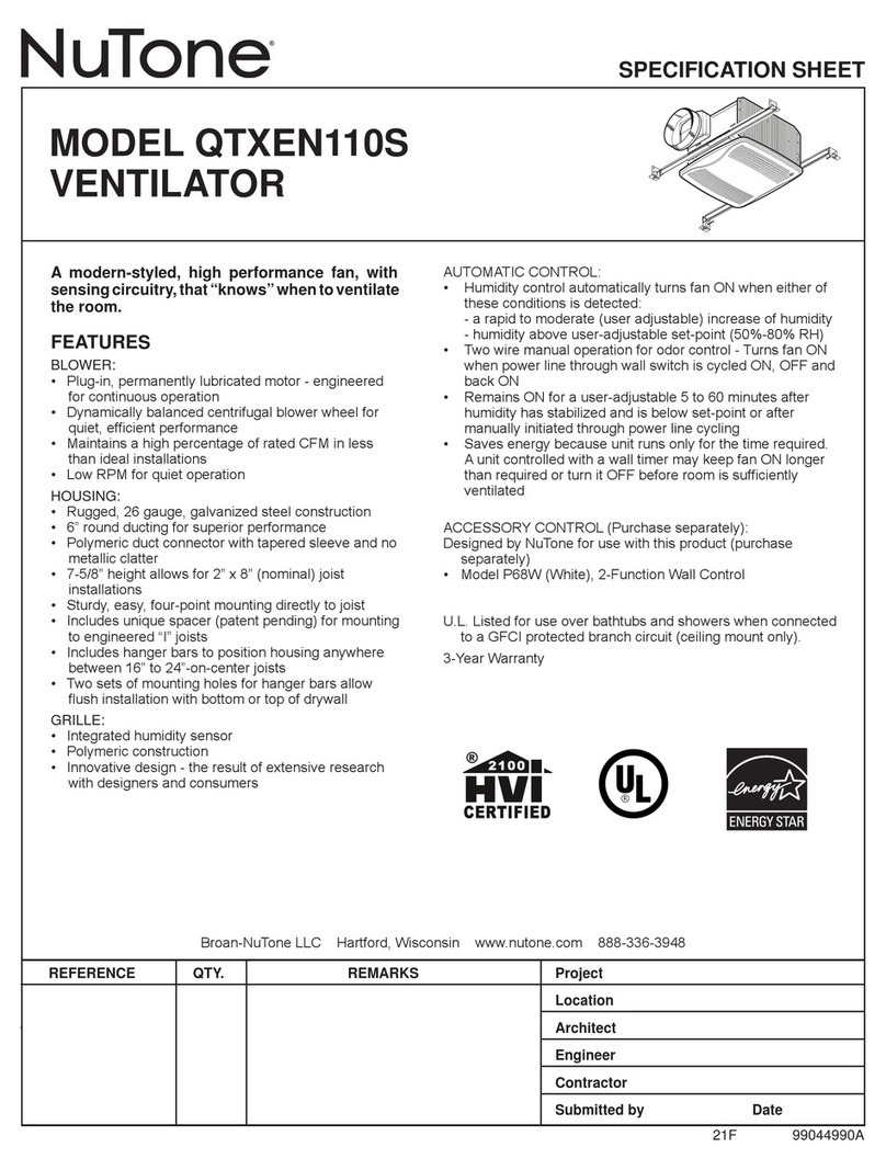 NuTone QTXEN110S Specification sheet
