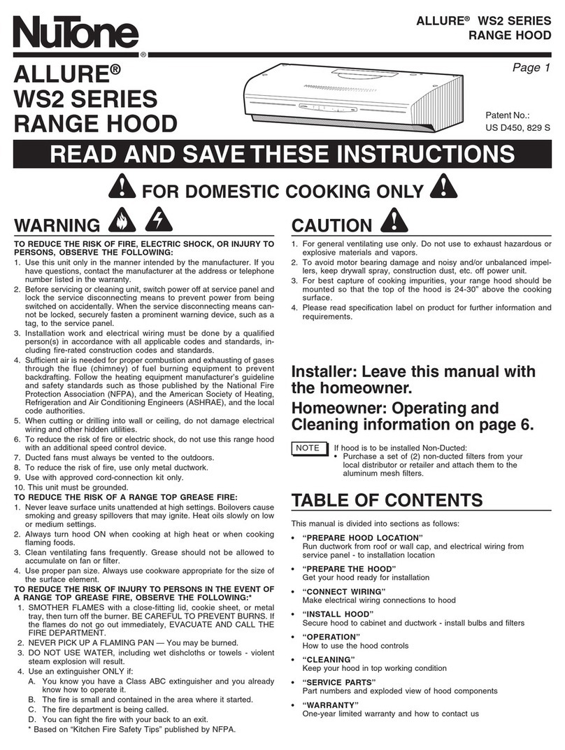 NuTone ALLURE WS2 SERIES User manual