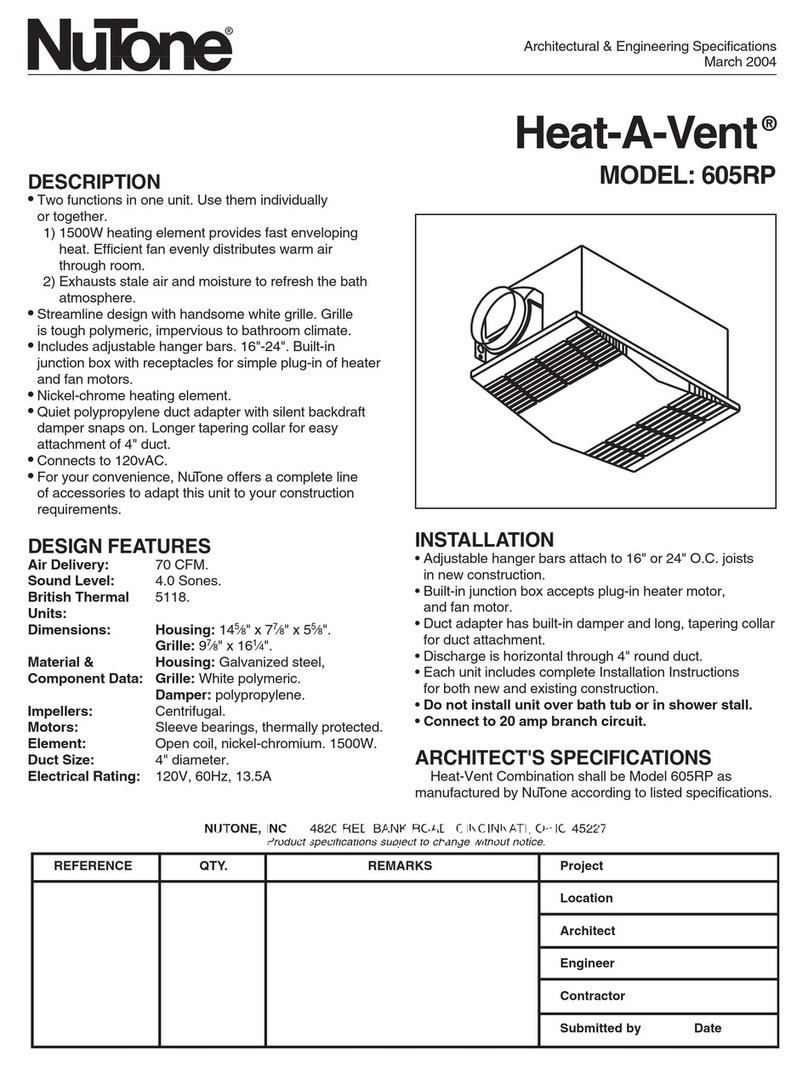 NuTone Heat-A-Vent 605RP Architectural & engineering specifications