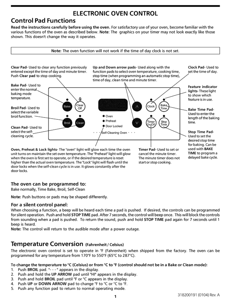 Frigidaire FES355ABB Control Use and maintenance manual