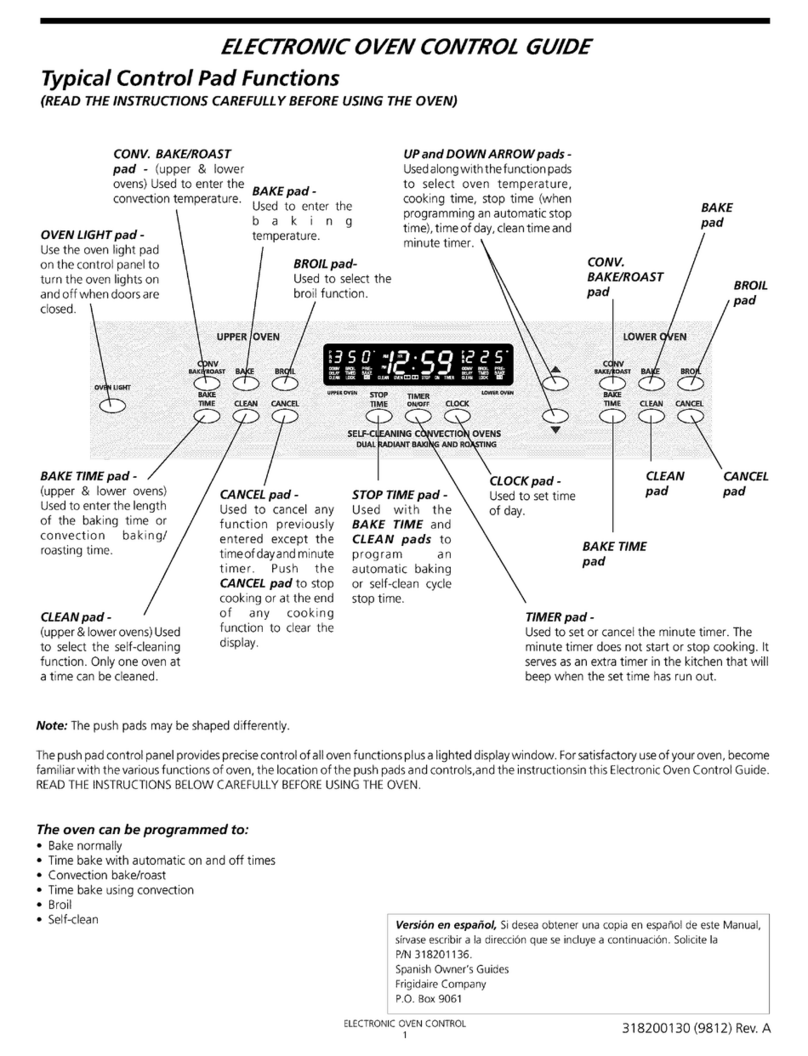 Frigidaire FEB398CESA Control Use and maintenance manual
