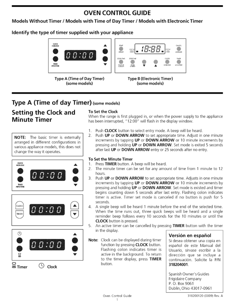 Frigidaire CFEF210CS7 Control Use and maintenance manual