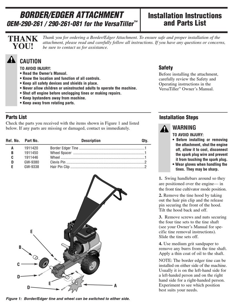 Troy-Bilt OEM-290-261 Installation instructions and parts list
