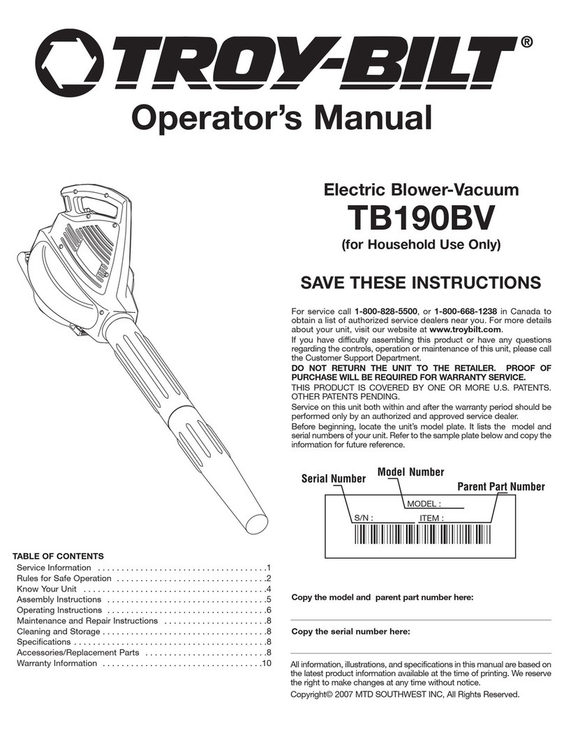 Troy-Bilt TB190BV Operator's manual