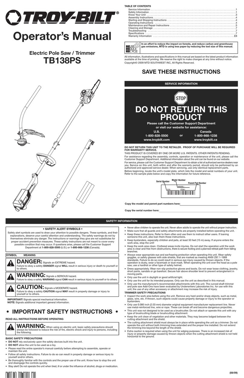 Troy-Bilt TB138PS Operator's manual
