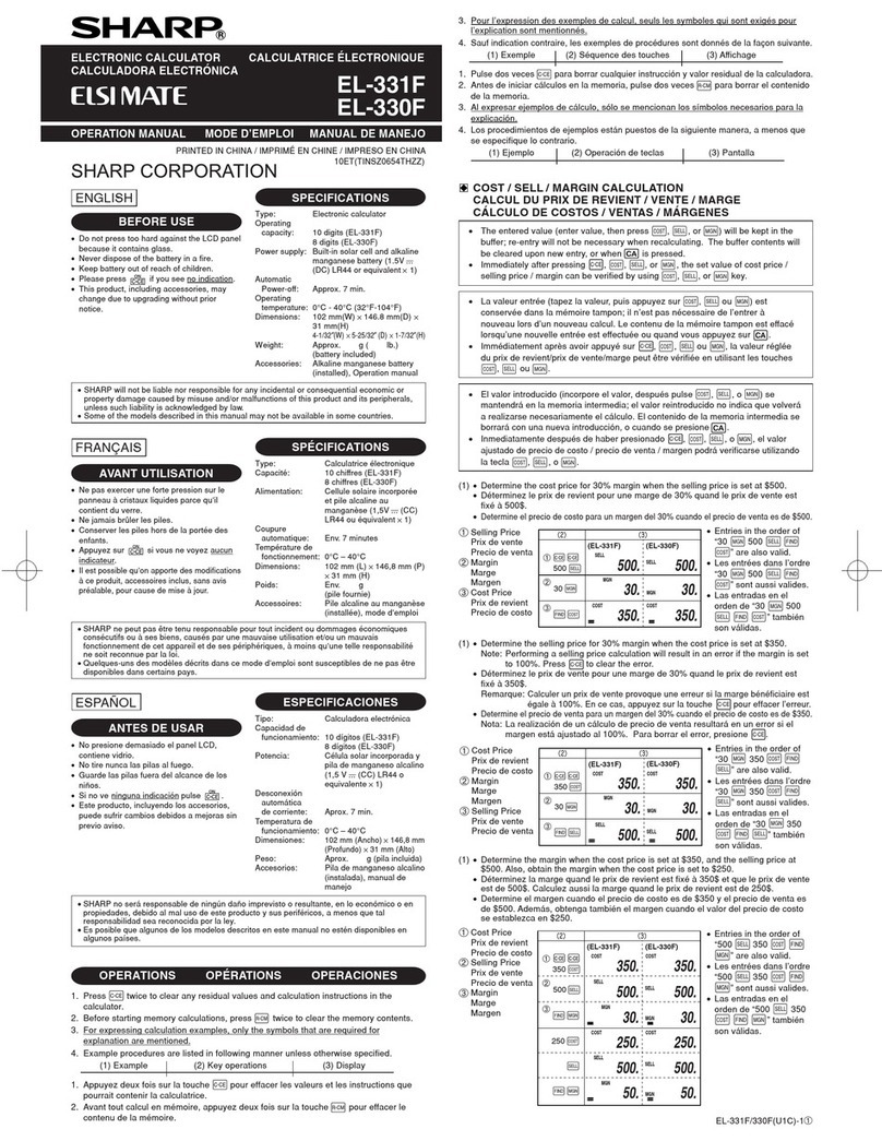 Sharp ELSIMATE EL-331F Operation manual