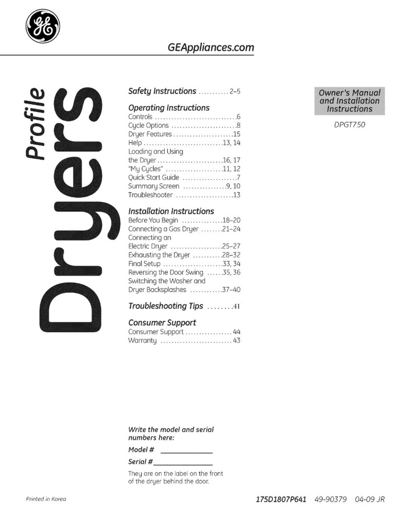 GE Profile DPGT750 Operating instructions