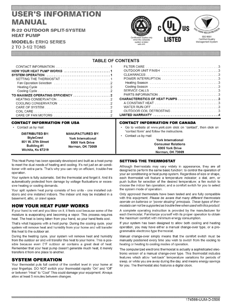 Evcon ERHQ series User's information manual