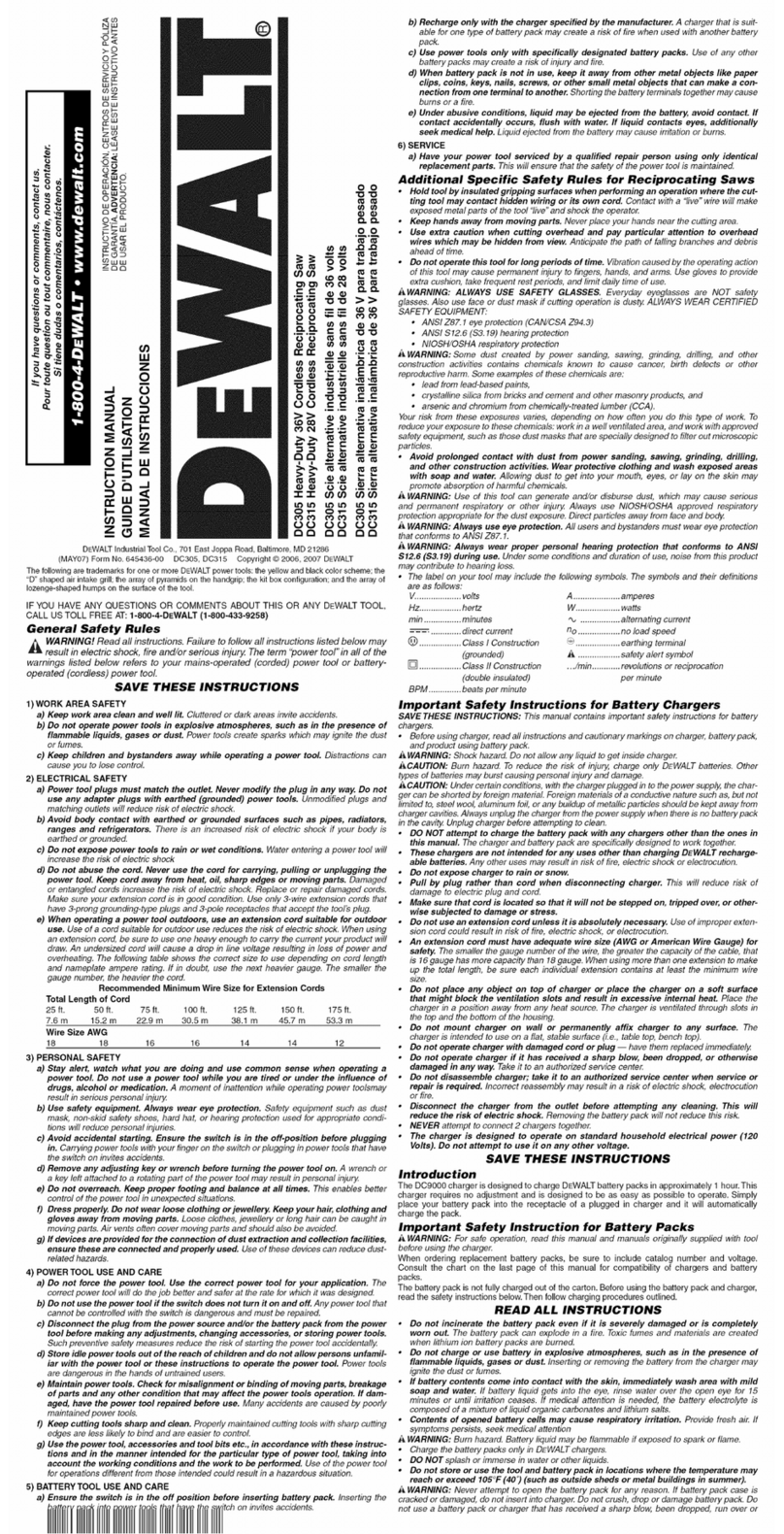 DeWalt DC305 instruction manual