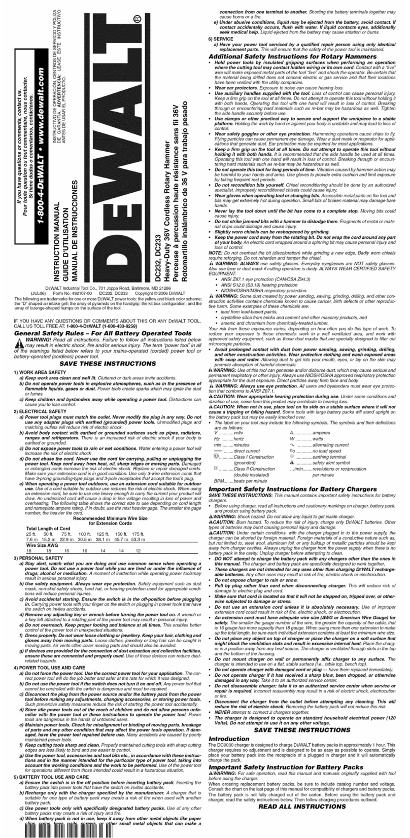 DeWalt DC232 User manual