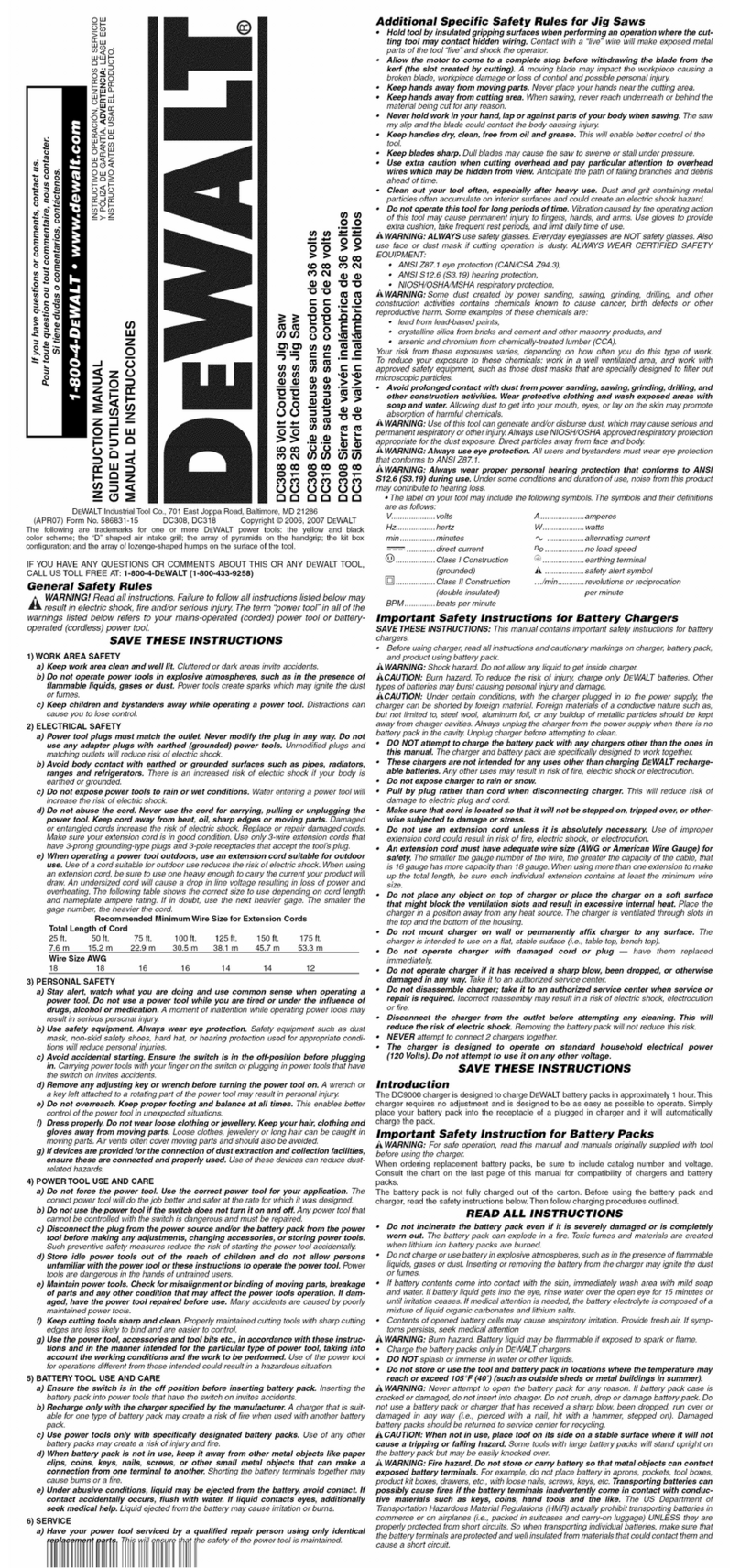 DeWalt DC308 User manual