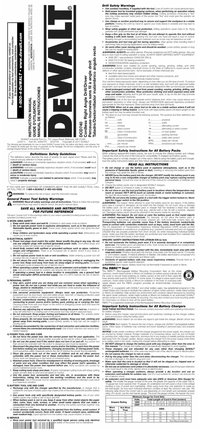 DeWalt XR Li-Ion DCD740 instruction manual