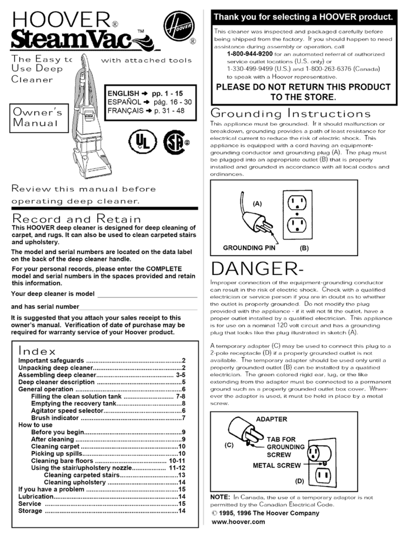 Hoover SteamVac F5843-900 owner's manual