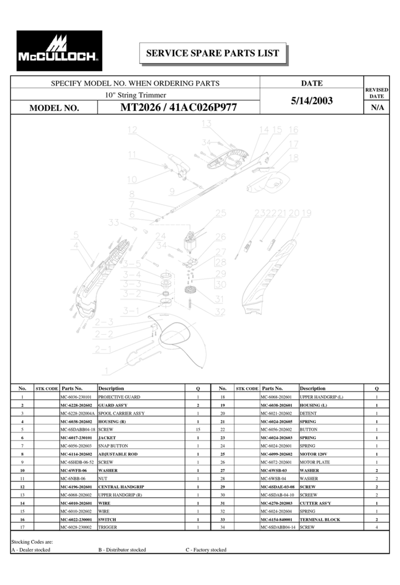 McCulloch MT2026 Service spare parts list