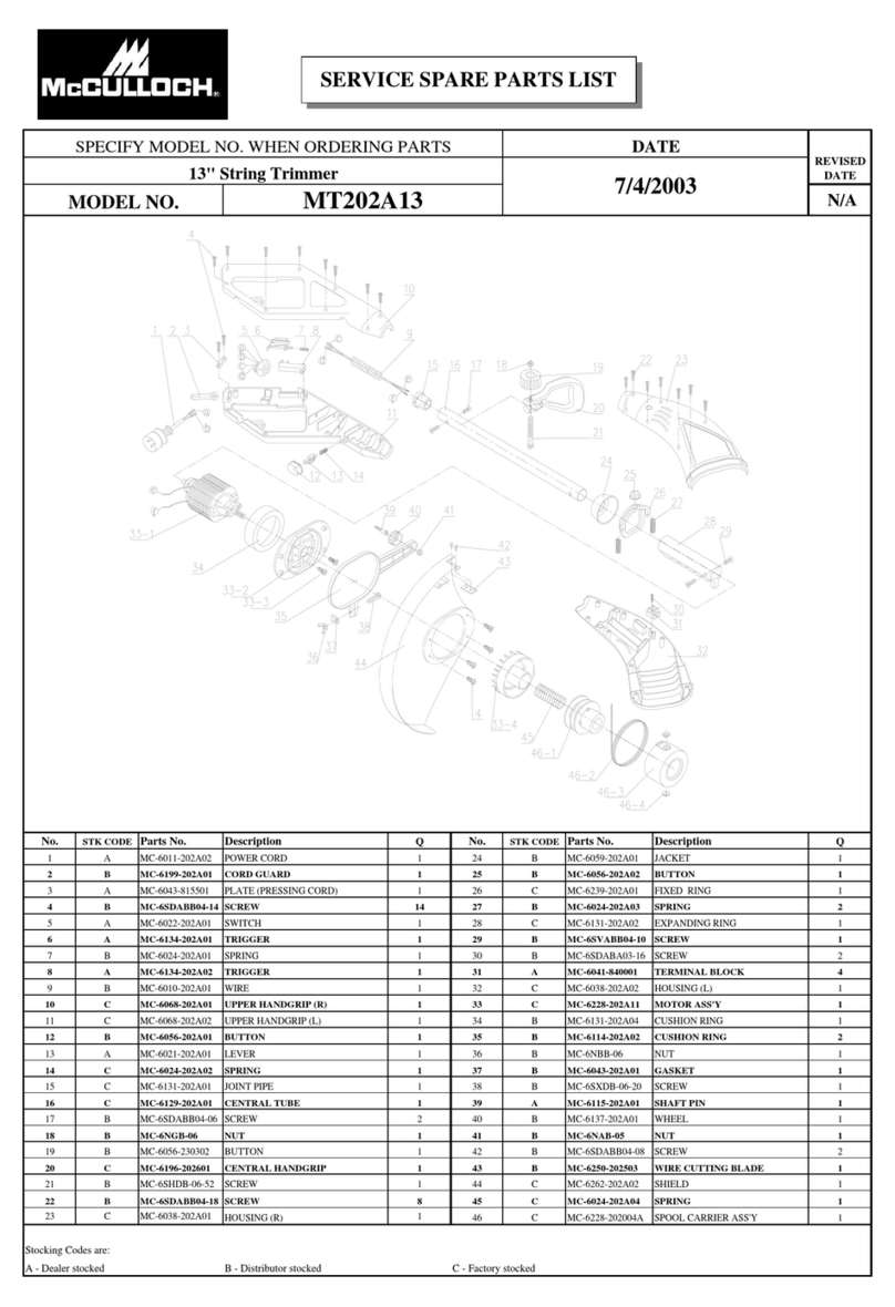 McCulloch MT202A13 Service spare parts list