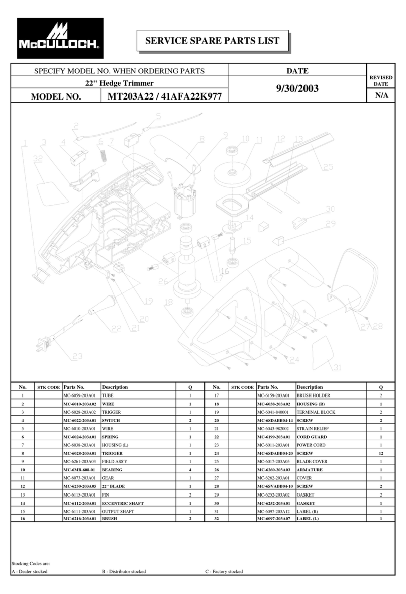 McCulloch MT203A22 Service spare parts list