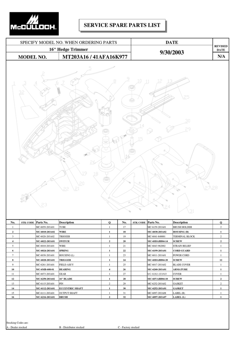 McCulloch MT203A16 Service spare parts list