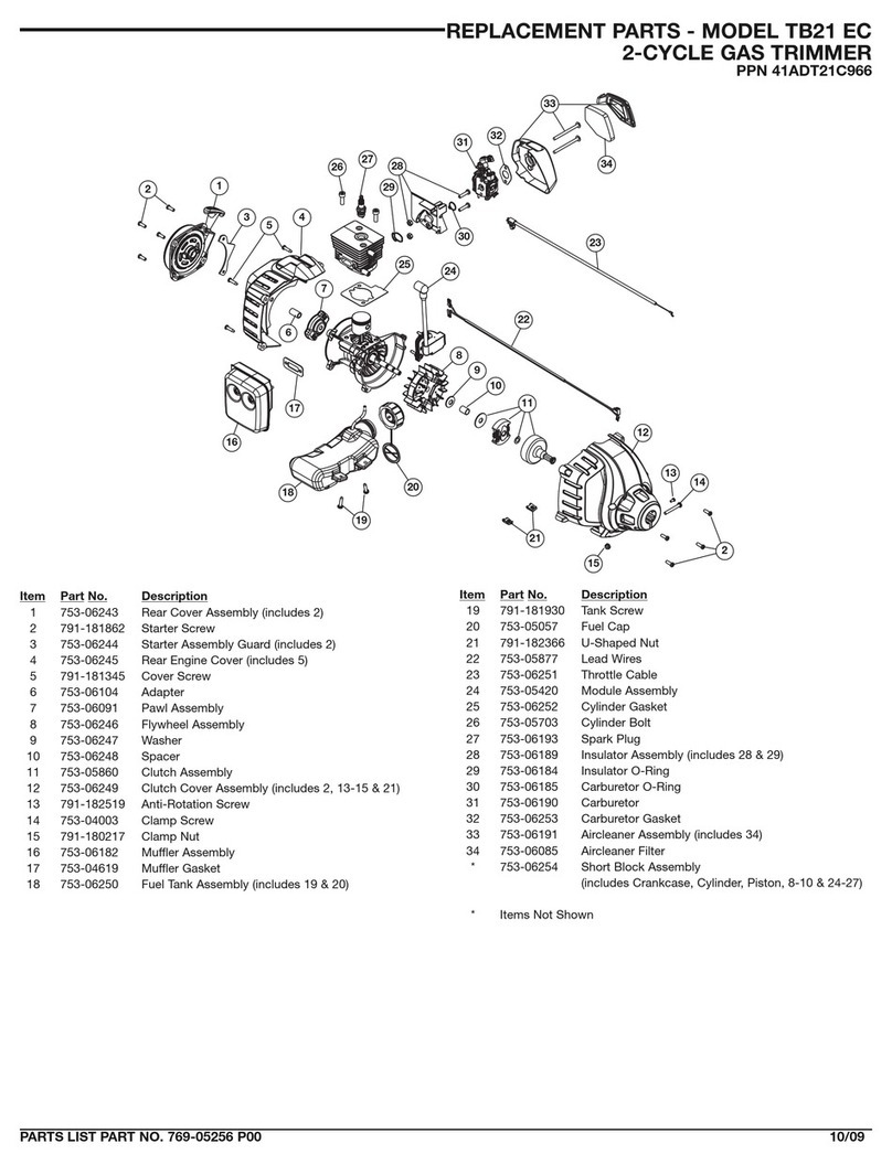 MTD TB21 EC Replacement parts