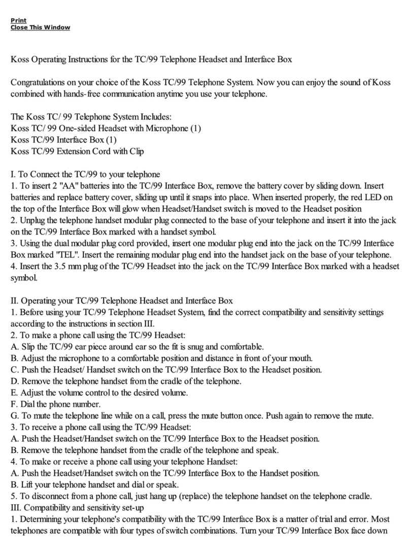 Koss TC/99 operating instructions