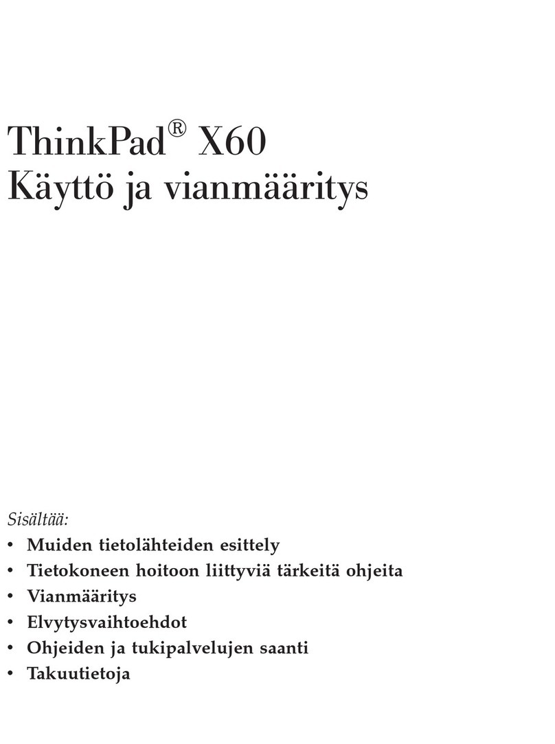 Lenovo THINKPAD X60S Käyttö ja vianmääritys