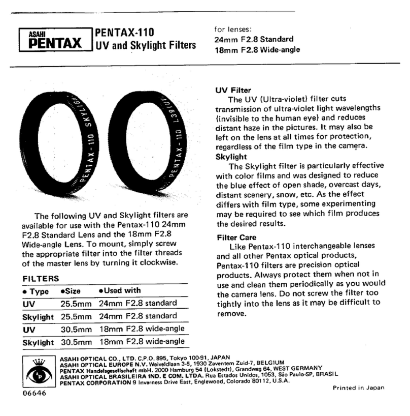 Pentax 110 UV and Skylight Filters User manual Pentax 110 UV and Skylight Filters User manual