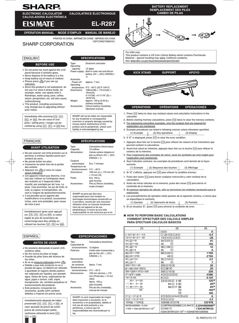 Sharp ELSIMATE EL-R287 Operation manual