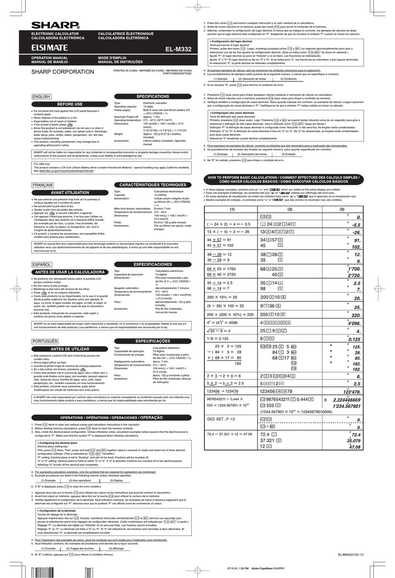 Sharp ELSIMATE EL-M332 Operation manual