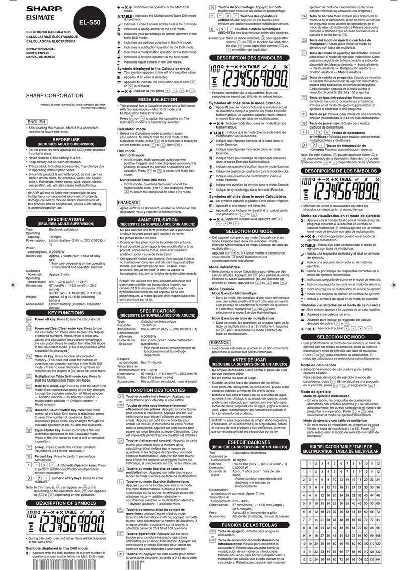 Sharp ELSIMATE EL-S50 User manual